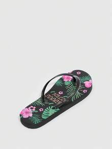 Grefit 女士鞋轻便花朵图案时尚黑色沙滩人字拖夏季度假鞋夏季促销返校鞋大学生鞋万圣节新年假期 - 黑色 - 查看 3
