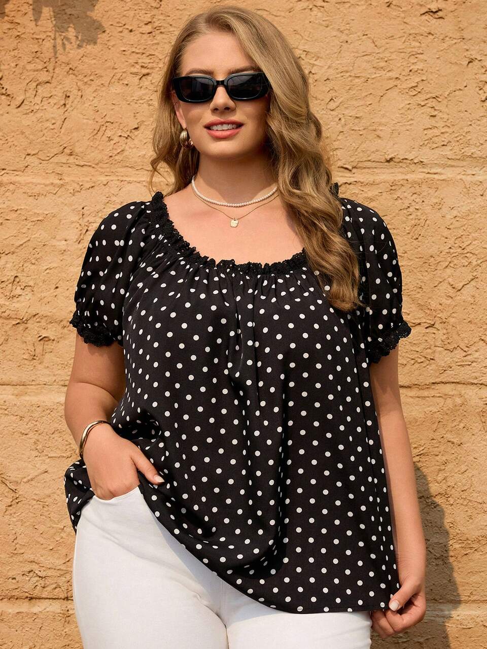 Women's Plus Size Polka Dot Print Blouse Summer Outfits For Women Going Out Outfits Vacation Outfits Women  Summer Outfits For Women