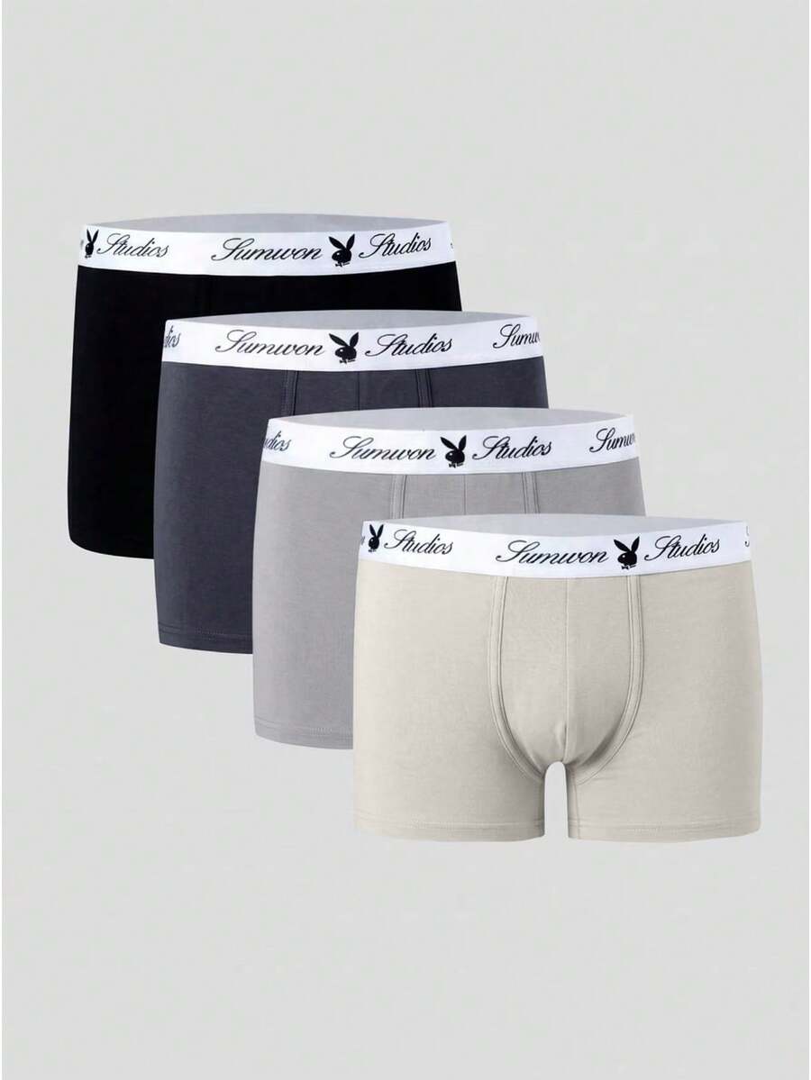 PLAYBOY X SUMWON 4件組 Studios Collab 四角內褲 多色Logo腰帶 日常舒適版型 - 灰色 - 查看 1