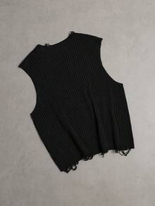 Manfinity EMRG Men's Fashion Versatile Distressed Crew Neck Knit Vest - Black - View 2