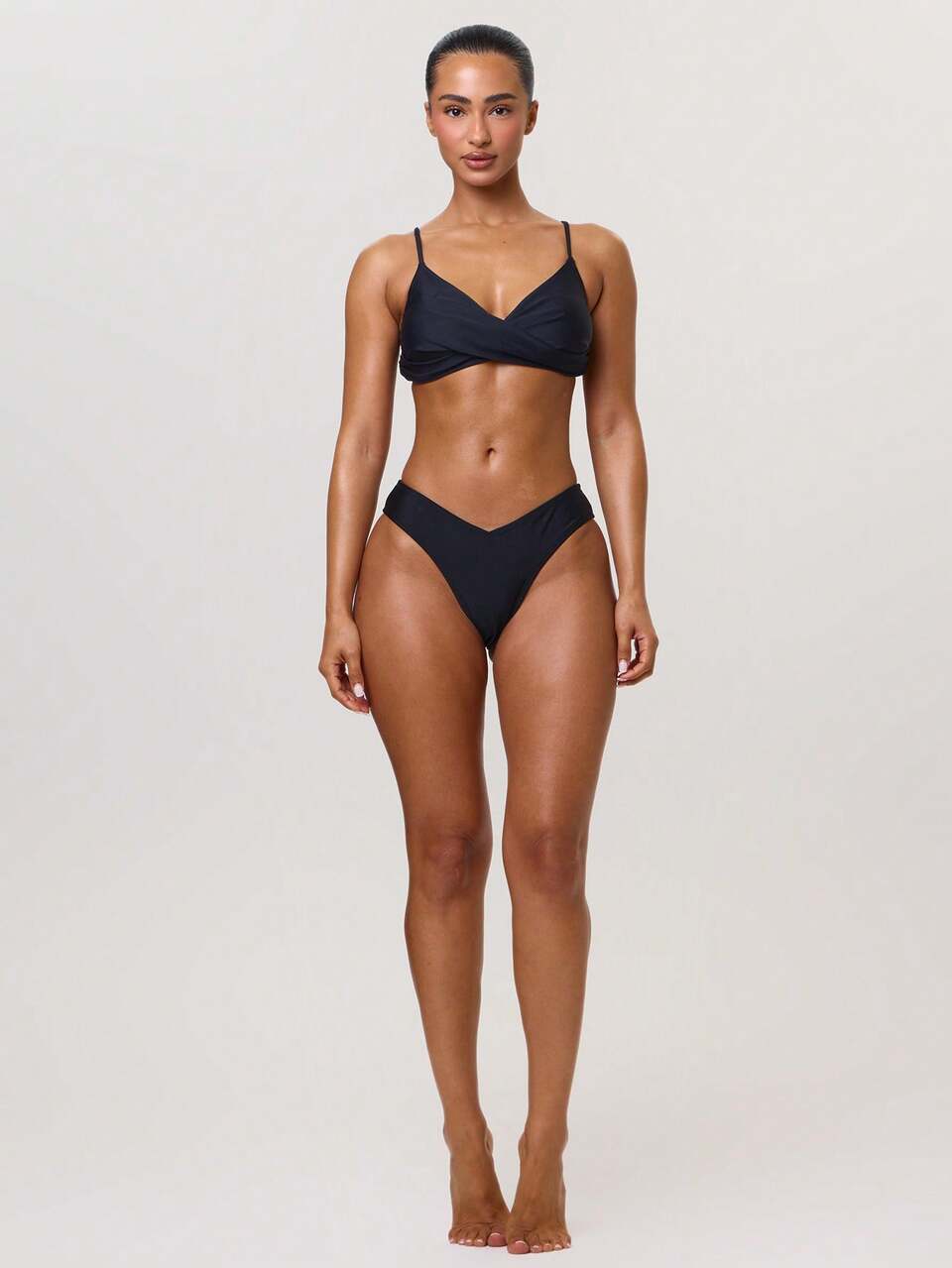 Black Cross Front Detail Full Coverage Clasp Fastening Bikini Top