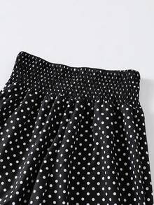 SHEIN Teen Girls Summer Casual Vacation Waist Gathered Blue Wide Leg Pants - Black - View 3