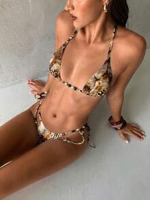 Aloruh 女款復古動物印花泳衣套裝，適合度假、畢業季、夏季上衣、約會、派對、夏季、聖誕節、新年、感恩節、派對、婚禮、海灘、畢業典禮、時尚、休閒、亮面、情人節、優雅、度假及其他場合 - 彩色 - 查看 8