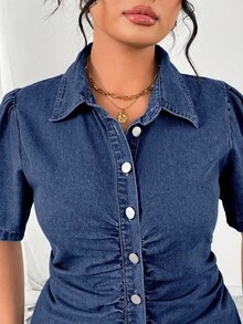 Elenzga Vestido de moda elegante de talla grande con color claro lavado - Azul lavado medio - Ver 6