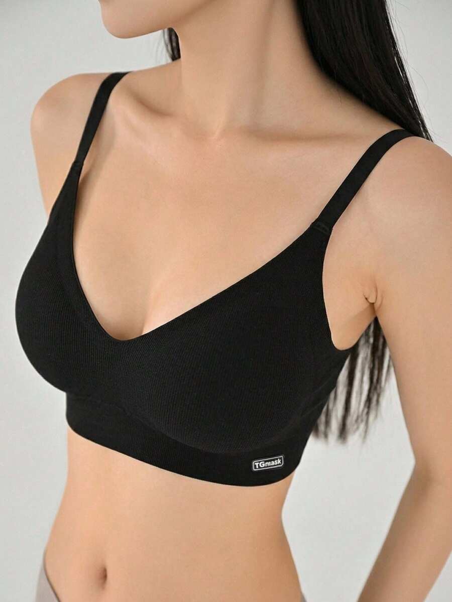 DAZY Women's Letter Print Casual Comfortable Bra - Black - View 1