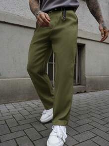 Artur Kramer Men's Solid Color Pleated Slim Straight Suit Pants - Army Green - View 3