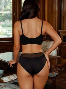 Divavoom Tangas Triangulares Con Encaje De Malla Para Mujeres - Negro - Ver 2