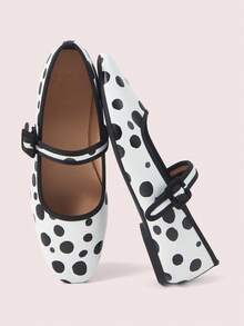 CUCCOO DOLLMOD Women's Shoes Vintage White Polka Dot Square Mary Jane Ballet Flats With Adjustable Buckle Straps For Work, Office, Leisure And Daily Wear - Black and White - View 1