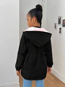 SHEIN Sparklyn 少女休闲连帽防风外套，保暖中长款外套，秋冬季 - 彩色 - 查看 2