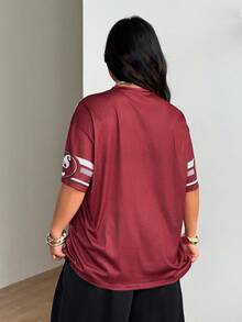 Coolane 男女大尺碼夏季秋季街頭風牛仔復古運動賽事日休閒網眼寬鬆數字印花白色V領棒球球衣T恤 - 紅白色 - 查看 7