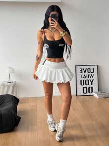 Coolane Jupe mini bulle blanche mignonne et confortable pour femme, tenue de sport streetwear d'été pour sortir, jupe de tennis - Blanc - Voir 3