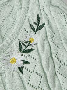 Sweetness Women's Spring/Autumn Casual Floral Embroidered Cardigan - Green - View 4