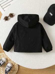 SHEIN 中性嬰兒男/女嬰兒男款薄款連帽外套 春/夏/秋/冬 防曬外套 連帽衛衣 嬰兒男童服飾 柔軟舒適 - 黑色 - 查看 2