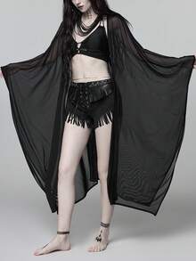 ROMWE Goth Blusa de manga de murciélago transparente de estilo gótico para vacaciones de primavera/verano en la playa - Negro - Ver 4