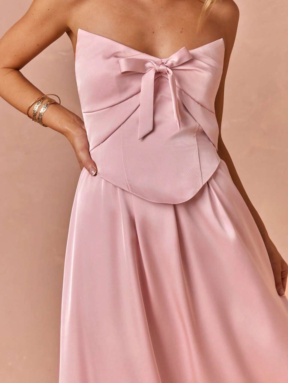 Enchnt Women's Elegant Sexy Pastal Bow Decor Long Dress, Summer Wedding Bar Party Golf Ninang Prom Dresses, Solid Luxury Evening Party Vacation Chic Outfits
