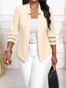 SHEIN Lady Blazer Wanita Ukuran Besar Modis, Elegan, Kasual, dengan Motif Jala dan Patchwork untuk Musim Gugur/Dingin - Aprikot - View 3
