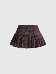 ROMWE Women's Y2K Sexy Retro Leopard Print Camisole Tank Top And Pleated Mini Skirt 2 Pieces Set Club Going Out Night Out Dark Brown Summer - Coffee Brown - View 6