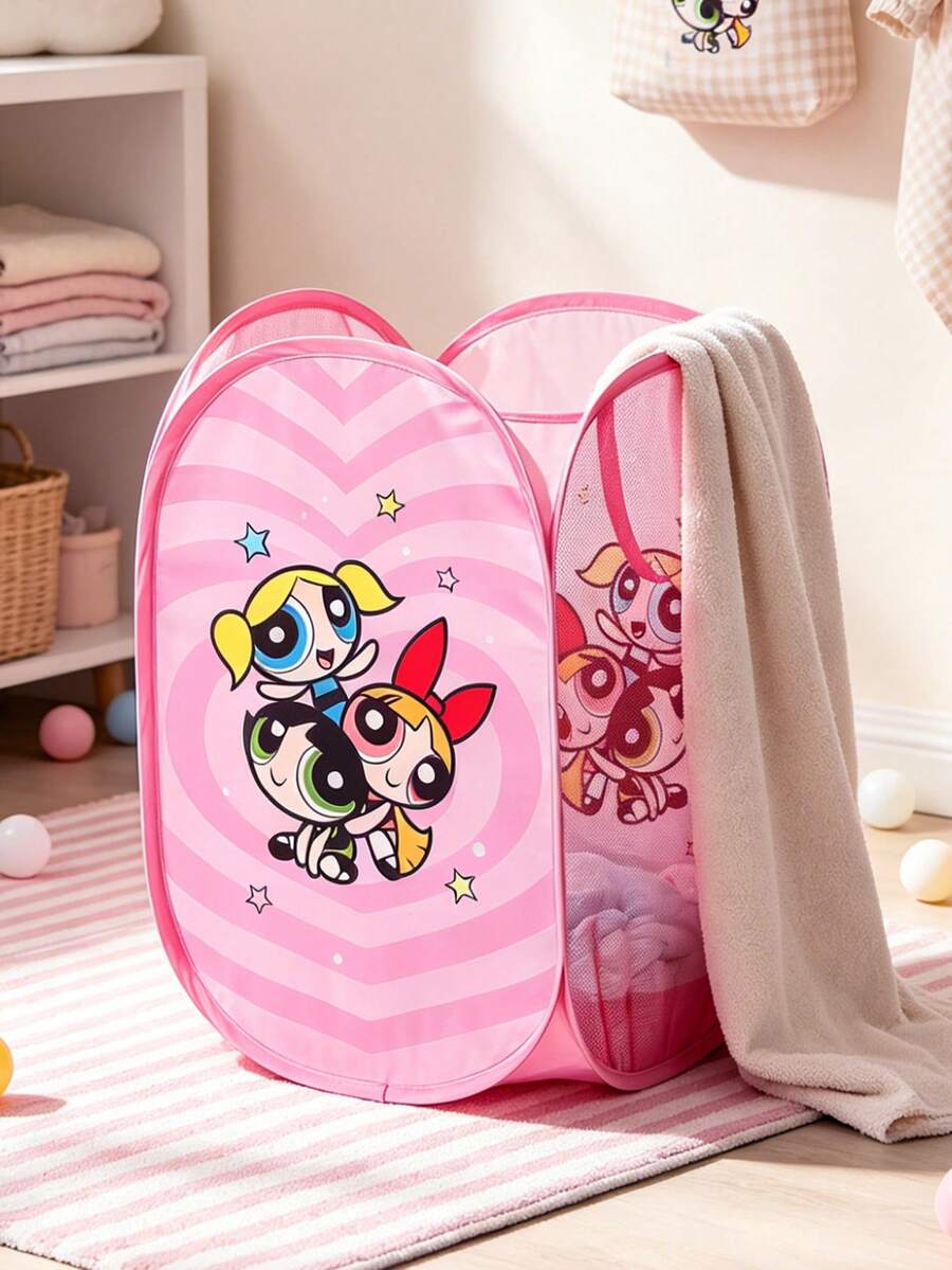 THE POWERPUFF GIRLS X SHEIN 聚酯纖維可折疊收納籃-彈跳式便攜收納籃,家用多功能收納盒,適用於衣物、玩具、雜物分類,輕巧耐用且易於清潔,適合臥室、客廳、浴室使用 - 淺粉色 - 查看 1