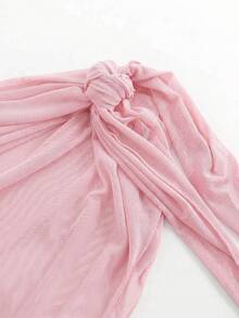 Swim Basics Vacation Beach Solid Color Mesh Cover-Up Skirt - Pink - View 4