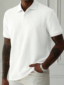 Manfinity Homme 男士夏季休閒純色短袖 Polo 衫，儀式場合適用 - 白色 - 查看 2