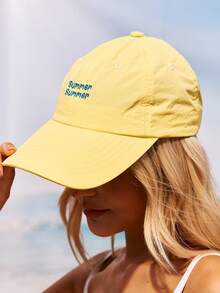 Swim Mod 1 pieza Gorra de béisbol con letra impresa de color caramelo suave y de moda, sombrero protector solar transpirable adecuado para actividades al aire libre, viaje de primavera/verano para mujeres - gorra de béisbol de secado rápido con letras - Ver 10
