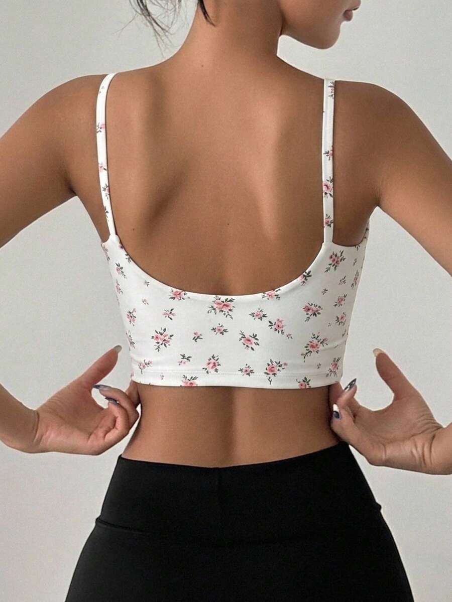 DAZY Women's Floral Print Casual Daily Sports Spaghetti Strap Bra - White - View 1