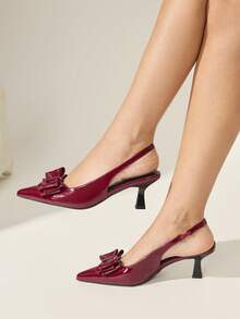 CUCCOO CHICEST Giày cao gót nữ mũi nhọn gót nhọn 6.5cm, da bóng màu đỏ rượu vang thanh lịch, đi làm & hẹn hò buổi tối - Màu Đỏ Sâu - Xem 2