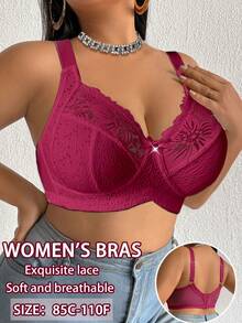 Seduluxe Bralette de encaje con patchwork sin aros talla grande 1 pieza - Burdeos - Ver 5