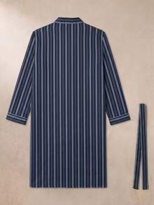 EverLounge Men's Spring/Autumn Colorblock Striped Print Patchwork Pocket Long Sleeve Robe With Belt - Multicolor - View 2