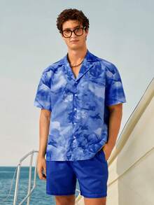 Manfinity VDAYZ Men's Beach Set Short Sleeve Top And Drawstring Shorts, Holiday - Blue - View 5