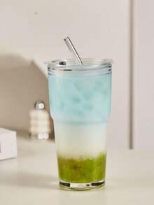 SHEIN 1 Buah Gelas Kaca dengan Sedotan, Gelas Portabel dan Bergaya Sederhana untuk Air, Teh, atau Kopi, dengan Desain yang Sangat Menarik; Berbentuk Bulat, dengan Kapasitas 600 ml - MultiWarna - View 2