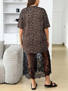 SHEIN CURVE+ Đầm nữ size lớn họa tiết da báo phối ren phong cách thường ngày đi tiệc - Nhiều màu - Xem 3