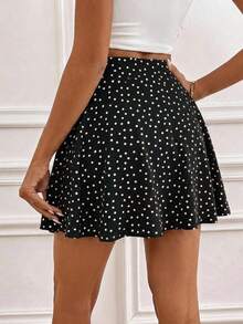 SHEIN Frenchy 女款圓點圖案高腰腰帶口袋休閒裙褲 - 黑色 - 查看 2
