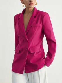 Aveloria Modichic Áo khoác blazer phong cách Pháp châu Âu cổ điển tay dài hai hàng cúc, thiết kế hở lưng thanh lịch quyến rũ - Màu Hồng Tươi - Xem 2