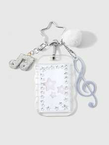ROMWE Kawaii 1 Funda de tarjeta con símbolo de sonido de bola de pelo blanca exquisita, brillante y suave, de cerámica con strass, pegatina de strass 'Send Stars', llavero colgante para bolso - Transparente-174 - Ver 13