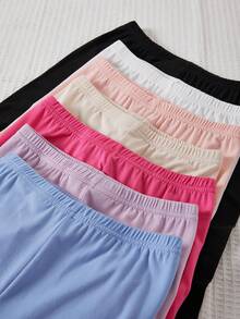 1 Set de Leggings de Capa Base de unicolor para Niñas, Estilo Caja Sorpresa, 7 Piezas Enviadas al Azar, 2 Piezas Incluidas, Estilo Básico Multicolor Sólido, Cubriendo Rosa Claro, Azul Cielo, Blanco, Negro, Rojo Rosa, Púrpura, Nude, Etc., La Tela es Tela de Poliéster Ligera y Suave, Se Ajusta al Body sin Apretar, Lavable a Máquina, Tacto Suave - Multicolor - Ver 6