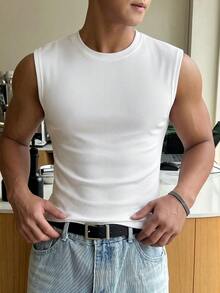 DAZY 男士純色圓領休閒百搭日常穿著上衣 夏季 - 白色 - 查看 4