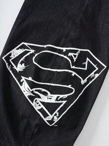 SUPERMAN X SHEIN Men's Vintage Print Casual Loose Fit Jeans - Black - View 8