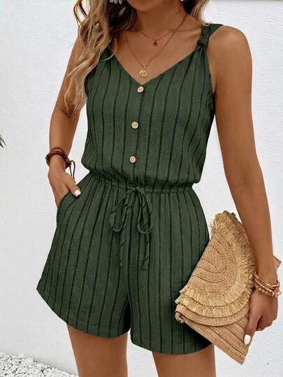 SHEIN Frenchy Women's Button-Up Casual Jumpsuit With Straps