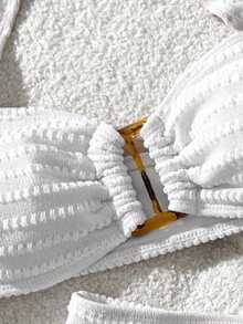 Swim Mod Women's Cute Vacation Pink Striped Halter Neck Swimsuit Set - White - View 4
