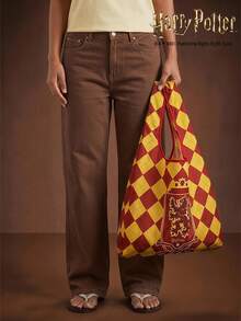 HARRY POTTER X POKOJA LAND 1個可重複使用可折疊大容量手提袋，女士適用，通勤、旅行、購物、返校背包，輕便 - 紅黃 - 查看 4