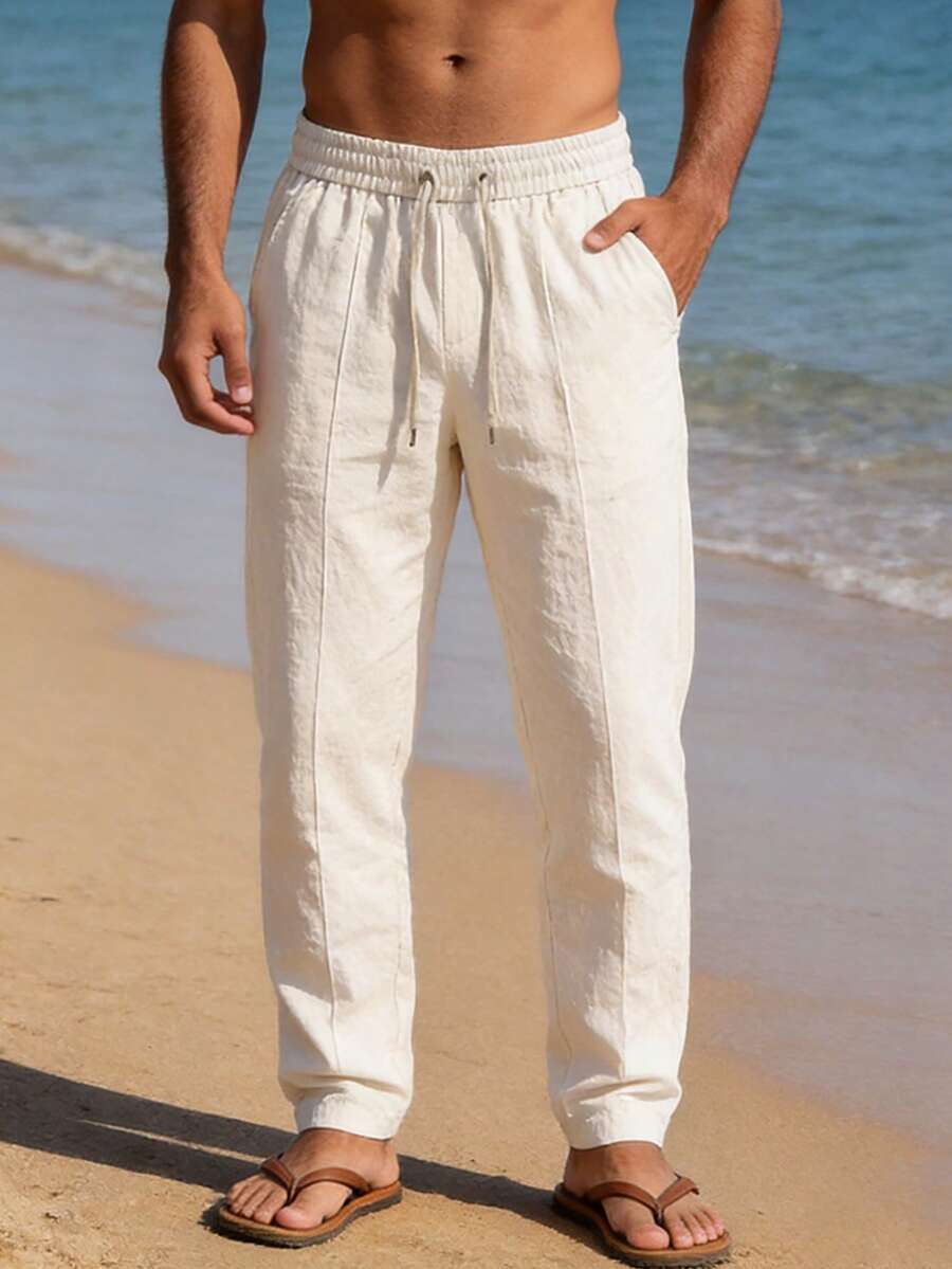 VENTUSAIL Men's Vintage White Casual Straight Leg Pants, Spring/Summer, Holiday - Beige - View 1