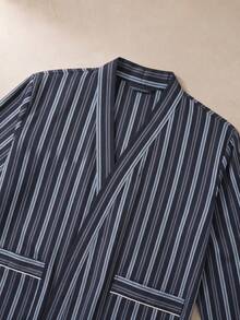 EverLounge Men's Spring/Autumn Colorblock Striped Print Patchwork Pocket Long Sleeve Robe With Belt - Multicolor - View 4