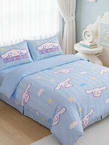 HELLO KITTY AND FRIENDS | SHEIN 3件組藍色條紋星星裝飾被套組，卡通角色圖案，材質光滑柔軟保暖，多尺寸適用於單人床/雙人床/大床/特大床，創意禮物、派對、節慶適用，可愛床上用品 - 藍色 - 查看 4