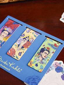 Frida Kahlo X SHEIN 3Pcs Cute Magnetic Bookmarks, Strong Grip, Page-Friendly, Perfect For Students, Office & Reading - Rectangle - View 3