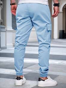 Manfinity Homme Men's Plain Casual Cargo Pants, Suitable For Summer, Fall - Blue - View 2