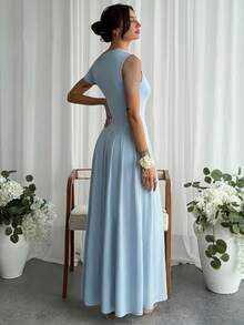 Aloruh 女款長洋裝 度假淺藍色夏季優雅款，婚禮賓客、畢業禮服 - 淺藍色 - 查看 4