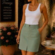 Falda Gabardina Abertura Frontal, Casual, Ideal para días calurosos - sage - Ver 3