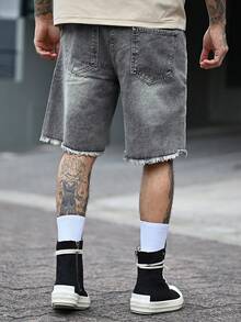 Devon Thys Men's Plain Frayed Edge Pocket Ripped Fashionable Denim Shorts Ripped Denim Shorts Men - Light Grey - View 5