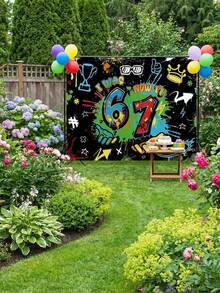 1 Hip-Hop Graffiti 67 Background - Popular "67" Design, Made Of Durable Polyester, Perfect For Party Backdrops, Photo Props, Room Wall Decorations, Sports Celebrations, Street Style Events, And Social Media Photo Shoot Booths - Funny 67 Background Cloth - View 2